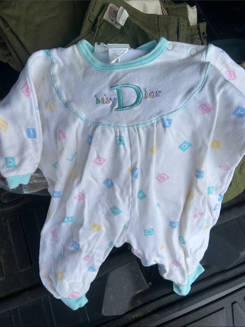 Dior Baby White Footed One-Piece with Pastel Accents